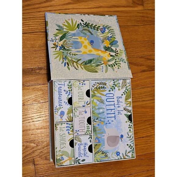 Lady Jayne Ltd Baby's First Keepsake Box Blue & Green Elephant Theme - Picture 9 of 11